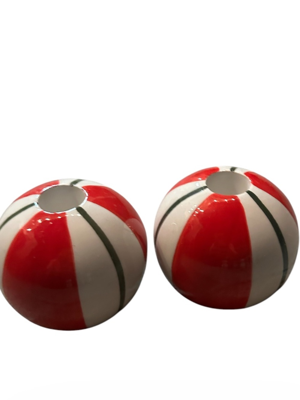 Red and White Striped Ceramic Votive candle Holders